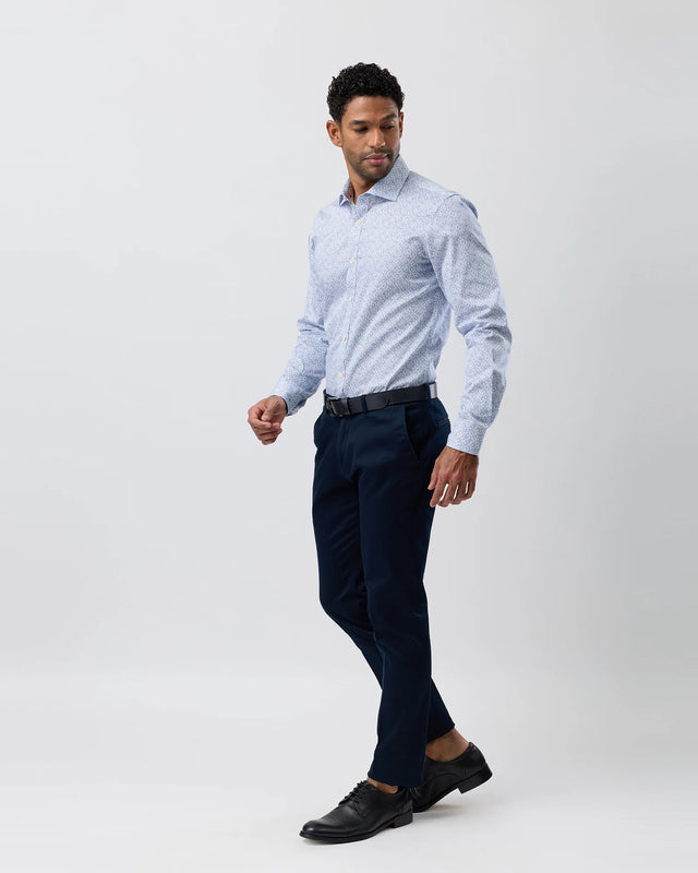 BROOKSFIELD - Luxe Print Slim Fit Shirt - Blue / White-Shirts-Brooksfield-39-UPTOWN LOCAL