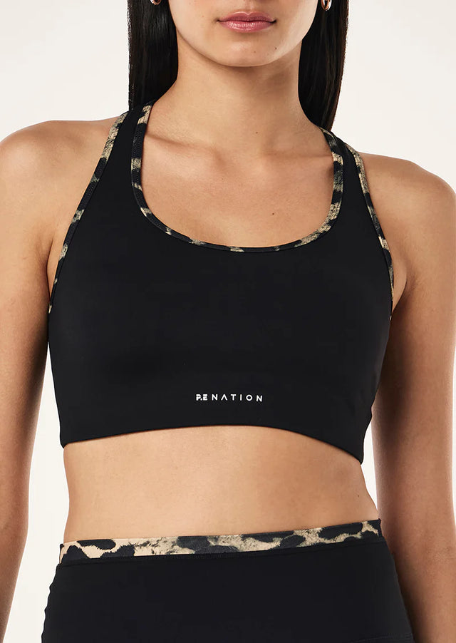 PE NATION - Stellar Sports Bra - Black / Leopard-Sports Bra-PE Nation-S-UPTOWN LOCAL
