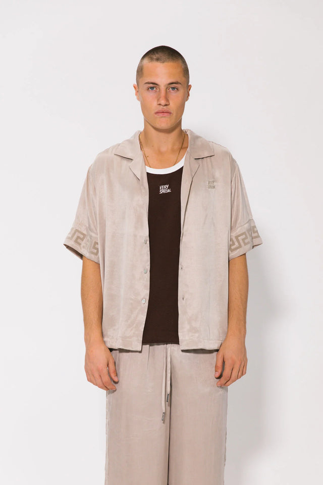 SOMETHING VERY SPECIAL - Panel Geo Resort Shirt - Stone-T-Shirts-Something Very Special-S-UPTOWN LOCAL