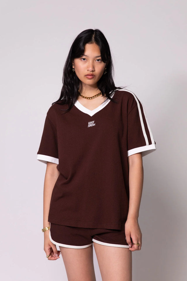 SOMETHING VERY SPECIAL - Classic Mesh Stripe Tee - Mocha-T-Shirts-Something Very Special-S-UPTOWN LOCAL