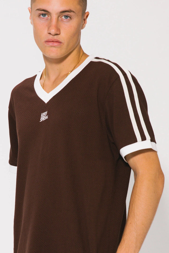 SOMETHING VERY SPECIAL - Classic Mesh Stripe Tee - Mocha-T-Shirts-Something Very Special-S-UPTOWN LOCAL