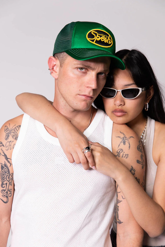 SOMETHING VERY SPECIAL - Green Satin Spesh Trucker-Hats-Something Very Special-UPTOWN LOCAL