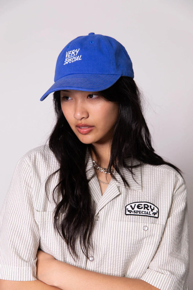 SOMETHING VERY SPECIAL - Washed Royal Blue Stack Logo Dad Cap-Hats-Something Very Special-UPTOWN LOCAL