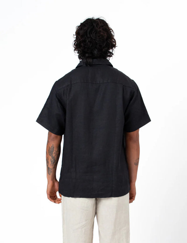 MR SIMPLE - Cuban Linen SS Shirt - Black-Shirts-Mr. Simple-S-UPTOWN LOCAL