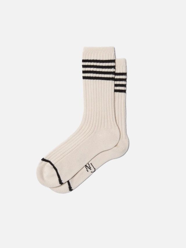 NUDIE JEANS - Men’s Tennis Socks Stripe - Off White / Black