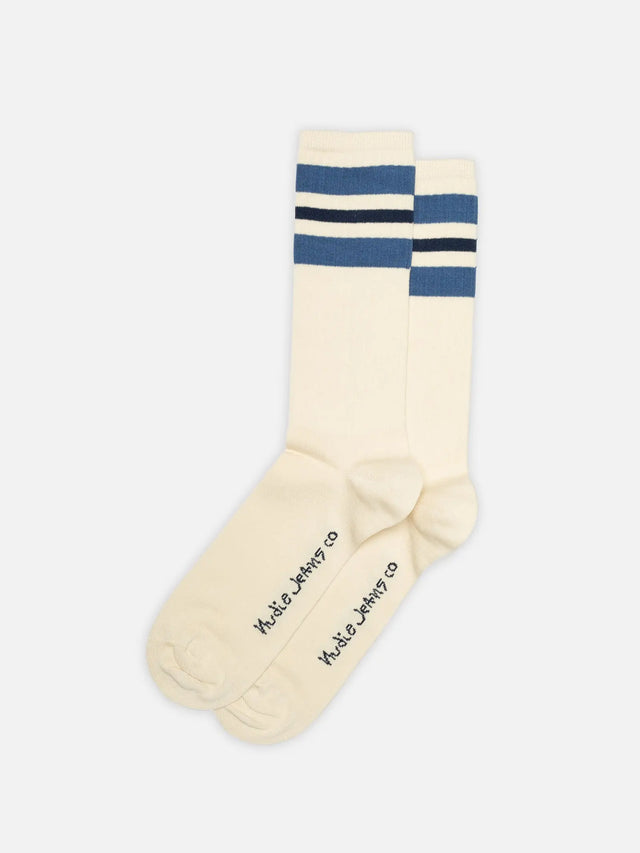 NUDIE JEANS - Amundsson Sport Socks - Off White / Blue