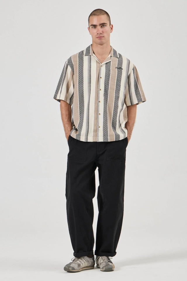 ROLLAS - Headway Bowler Shirt - Beige Stripe-Shirts & Tops-Rolla's-S-UPTOWN LOCAL