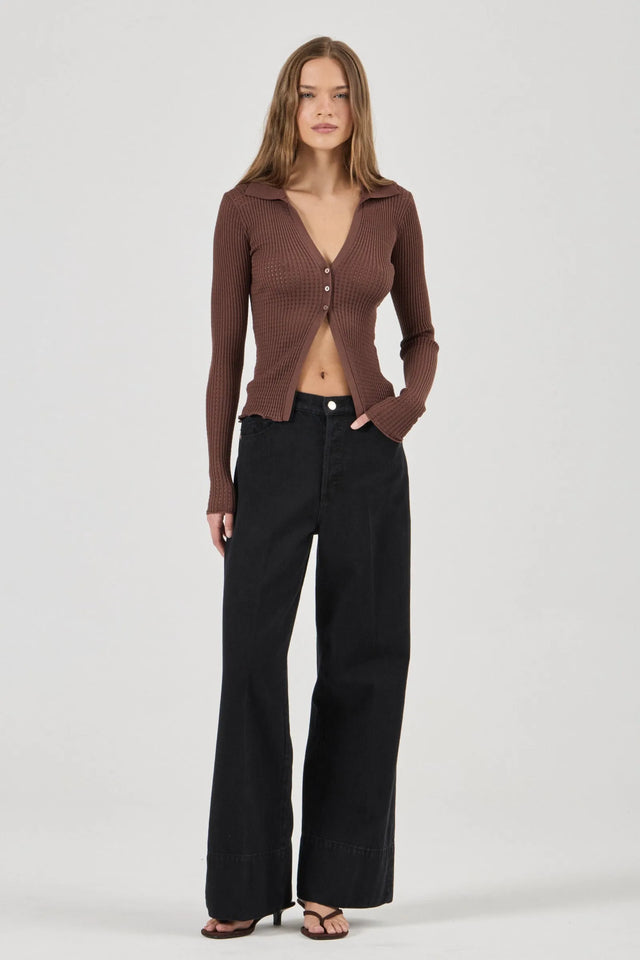 ROLLAS - Juno Knitted Shirt - Espresso-Shirts & Tops-Rolla's-6/XS-UPTOWN LOCAL