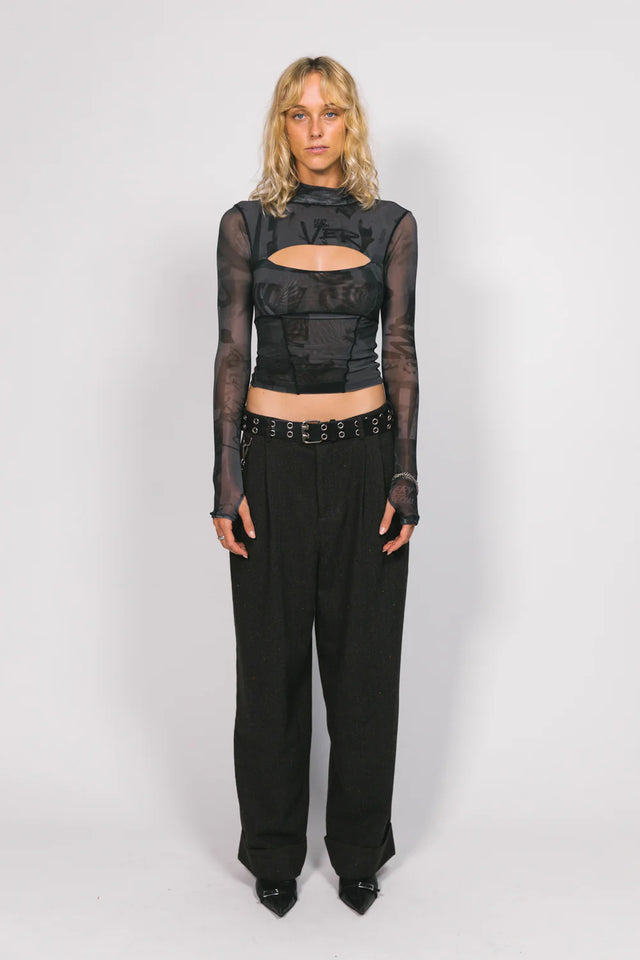 SOMETHING VERY SPECIAL - Graffiti Cut-Out Mesh Long Sleeve Top - Black-Tops-Something Very Special-XS-UPTOWN LOCAL