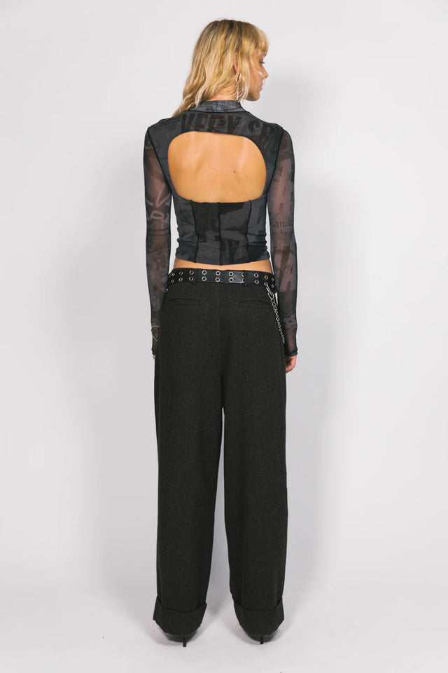 SOMETHING VERY SPECIAL - Graffiti Cut-Out Mesh Long Sleeve Top - Black-Tops-Something Very Special-XS-UPTOWN LOCAL
