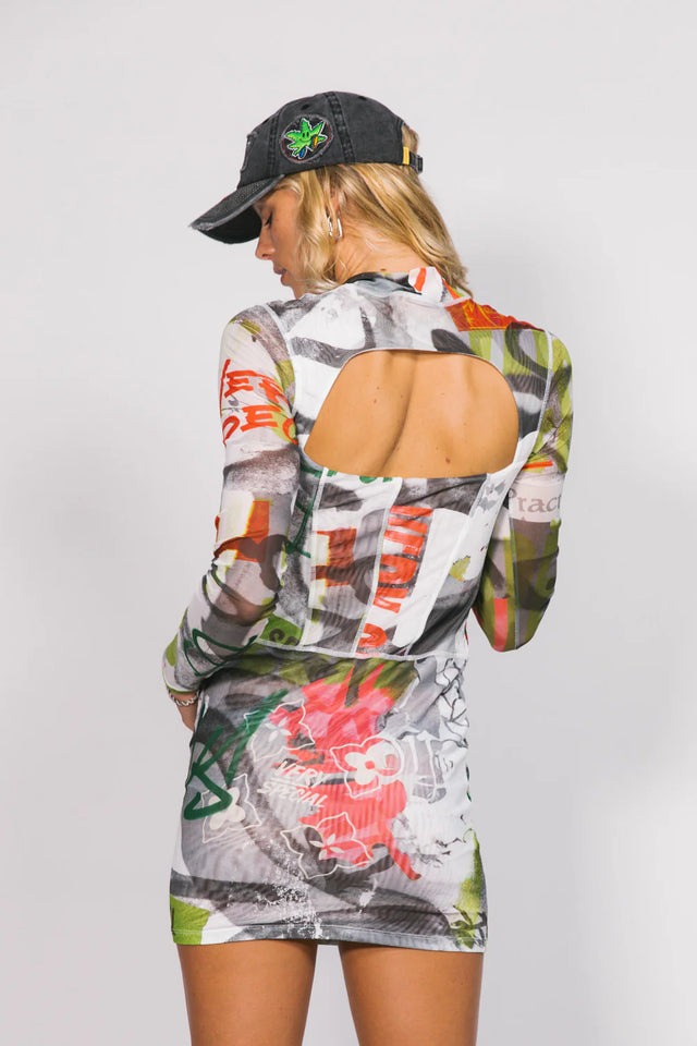 SOMETHING VERY SPECIAL - Graffiti Spliced Mini Dress-Dresses-Something Very Special-XS-UPTOWN LOCAL