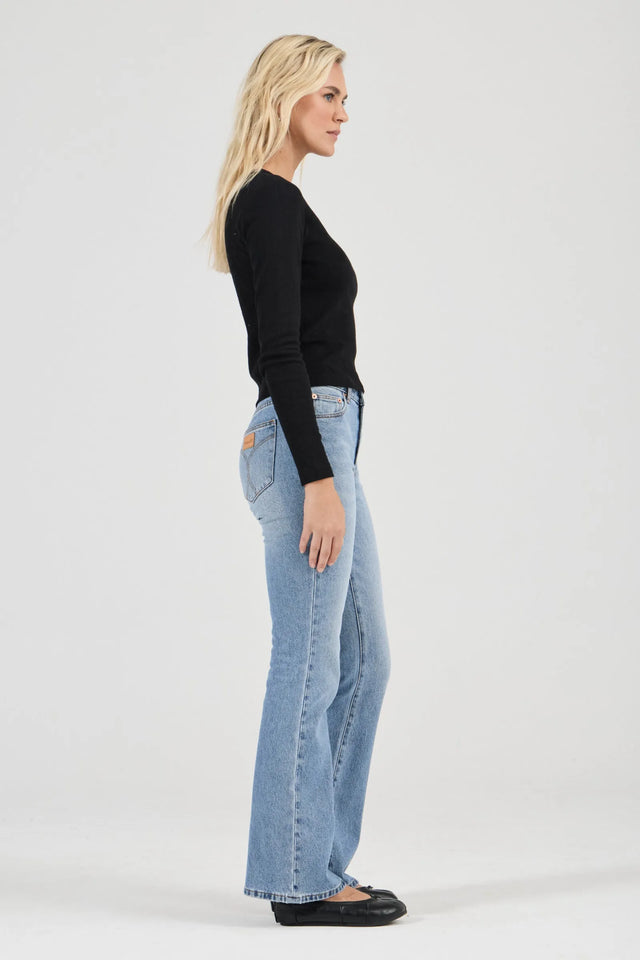 ROLLAS - Pointelle Classic Long Sleeve Top - Black-tops-Rolla's-6/XS-UPTOWN LOCAL