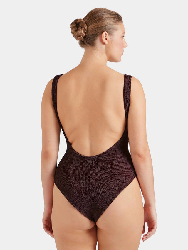 HUNZA G - Square Neck Swimsuit - Metallic Chocolate-Swimwear-Hunza G-UPTOWN LOCAL
