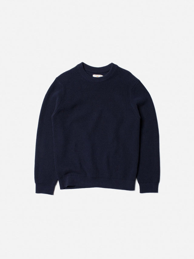 NUDIE JEANS - August Rib Cotton Jumper - Navy-Sweaters-Nudie Jeans-S-UPTOWN LOCAL