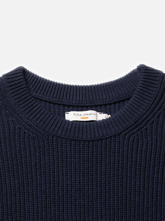 NUDIE JEANS - August Rib Cotton Jumper - Navy-Sweaters-Nudie Jeans-S-UPTOWN LOCAL