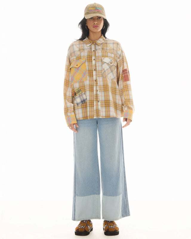 THE TALES - Patched Up Yellow Flannel Western Shirt-Shirts-The Tales-UPTOWN LOCAL