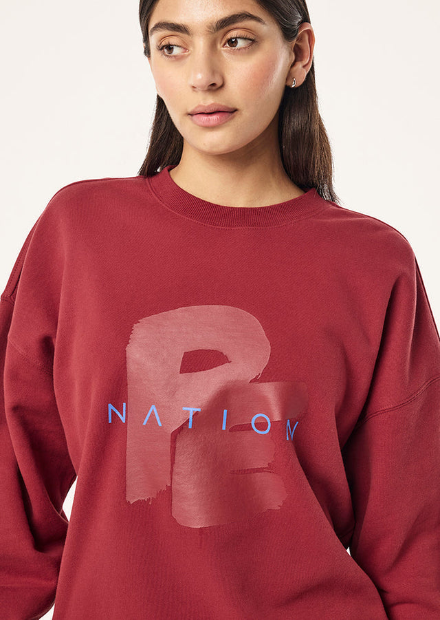 PE NATION - Tidal Oversized Sweat - Cherry Red