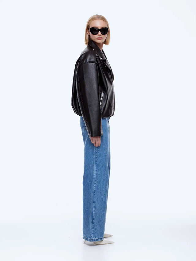 ENA PELLY - Faux Leather Biker Jacket - Brown