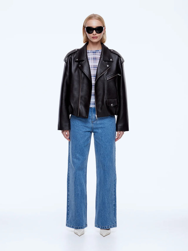 ENA PELLY - Faux Leather Biker Jacket - Brown