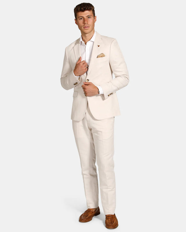 Essential Linen Blend Trouser - Oatmeal-trouser-Brooksfield-30-UPTOWN LOCAL