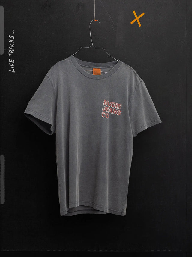 NUDIE JEANS - Roy T-Shirt Life Tracks I - Antracite-T-Shirts-Nudie Jeans-S-UPTOWN LOCAL