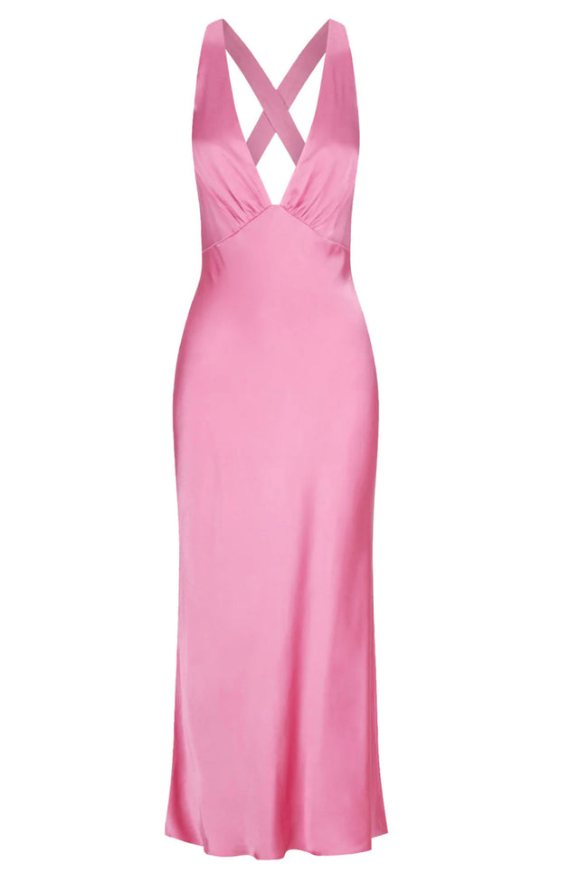 Arienzo Plunged Cross Back MIDI Dress - Ibis Rose-Dresses-Shona Joy-6-UPTOWN LOCAL