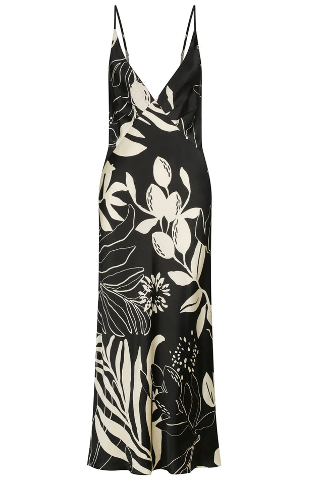 Capri Silk Plunged Slip Midi Dress - Black / Cream-Dresses-Shona Joy-6-UPTOWN LOCAL