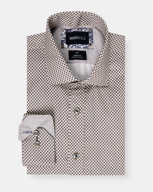 BFC2232 Retro Print Slim Fit - Taupe-Shirts-Brooksfield-39-UPTOWN LOCAL