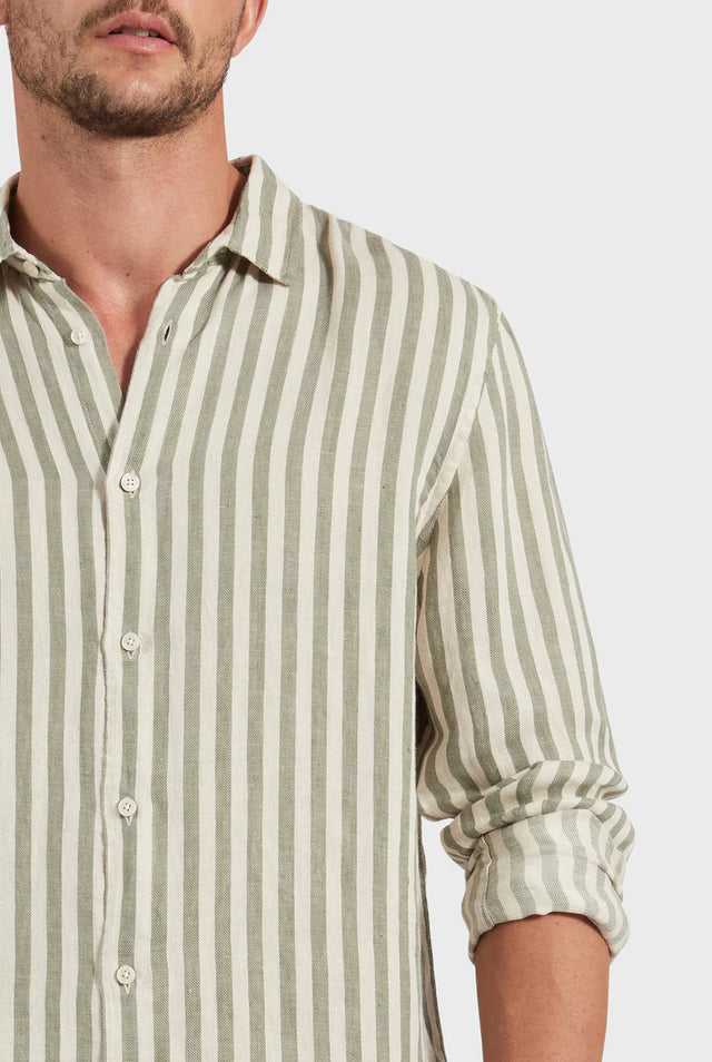 Farrelly Shirt - Jasper Green Stripe-Shirts-Academy Brand-S-UPTOWN LOCAL