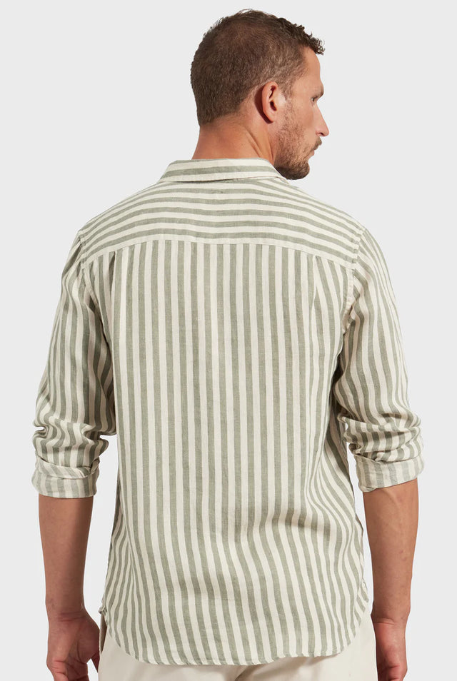Farrelly Shirt - Jasper Green Stripe-Shirts-Academy Brand-S-UPTOWN LOCAL
