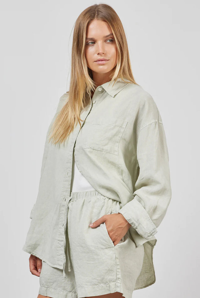 Womens Hampton Linen Shirt - Sage Green-Shirts-Academy Brand-XS-UPTOWN LOCAL
