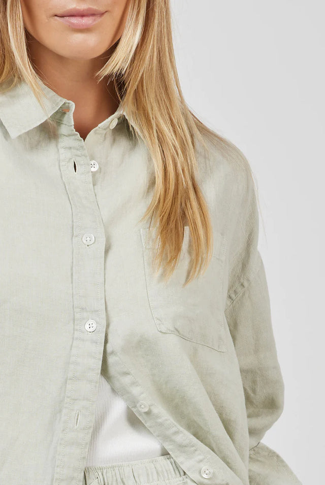 Womens Hampton Linen Shirt - Sage Green-Shirts-Academy Brand-XS-UPTOWN LOCAL