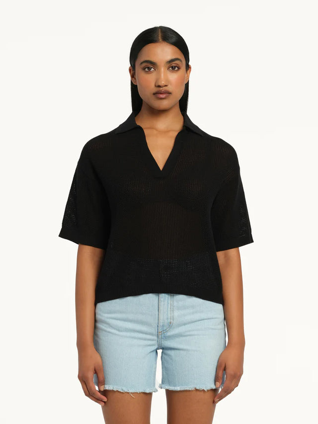 Helen Open Knit Polo - Black-Shirts-Nobody Denim-XS-UPTOWN LOCAL