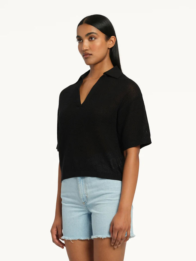 Helen Open Knit Polo - Black-Shirts-Nobody Denim-XS-UPTOWN LOCAL