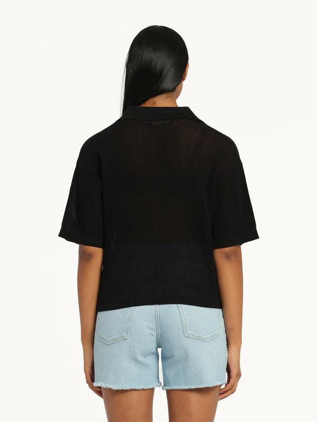 Helen Open Knit Polo - Black-Shirts-Nobody Denim-XS-UPTOWN LOCAL