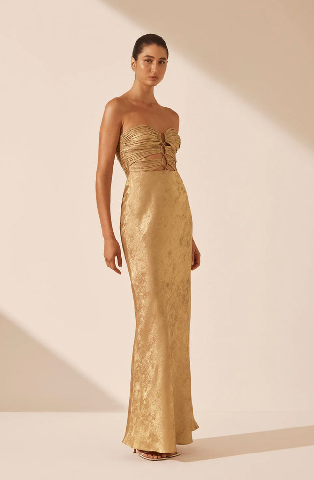 Royale Strapless Lace Up Maxi Dress - Gold-Shona Joy-6-UPTOWN LOCAL
