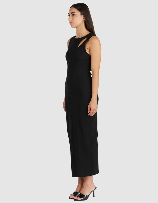 Bronte Cut Out Rib Dress - Black-ENA PELLY-6-UPTOWN LOCAL