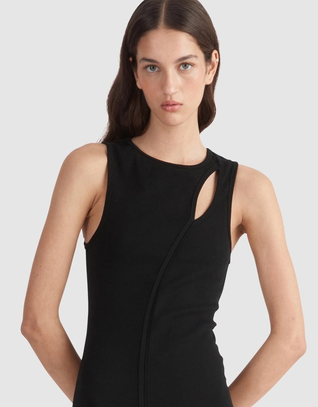 Bronte Cut Out Rib Dress - Black-ENA PELLY-6-UPTOWN LOCAL