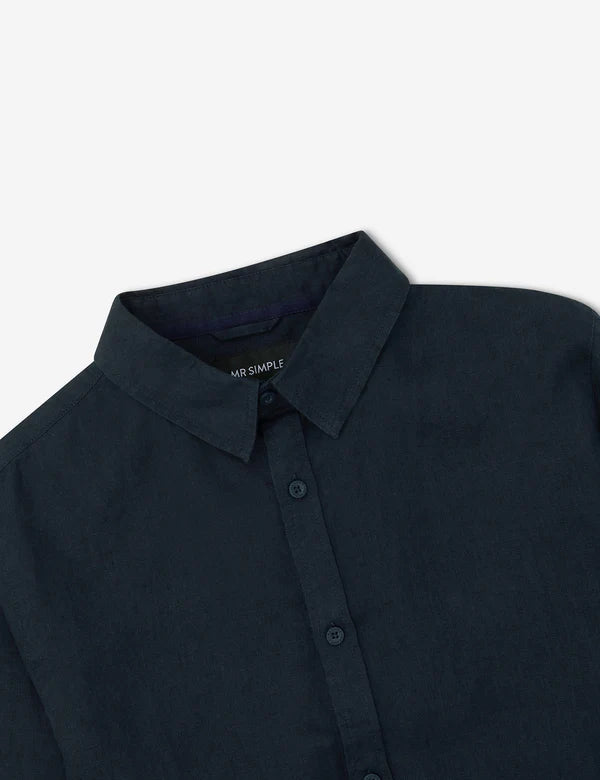 MR SIMPLE - LINEN LONG SLEEVE SHIRT - NAVY-Shirts-Mr. Simple-S-UPTOWN LOCAL