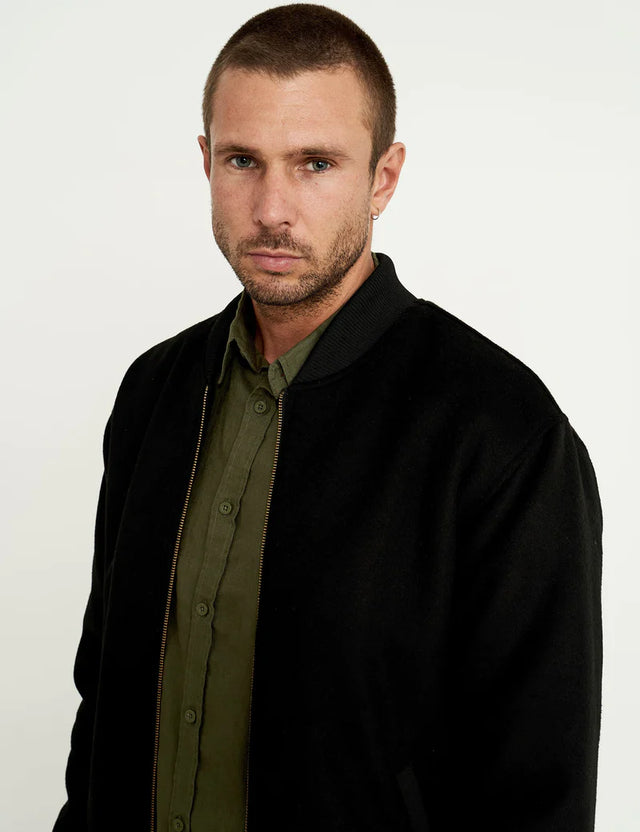 Wool Bomber Jacket - Black-Jackets-Mr. Simple-S-UPTOWN LOCAL