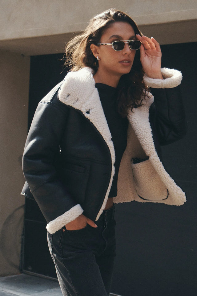 ROLLAS - Faux Shearling Jacket - Black