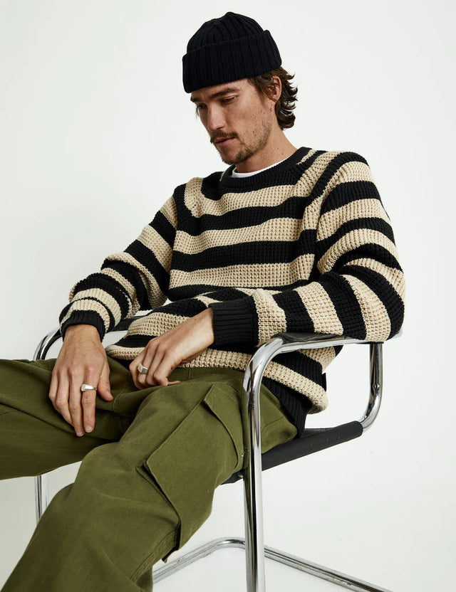 Stripe Knit - Black/Oatmeal Stripe-Jumpers-Mr. Simple-S-UPTOWN LOCAL