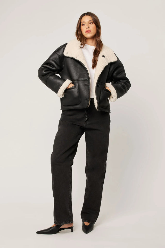 ROLLAS - Faux Shearling Jacket - Black