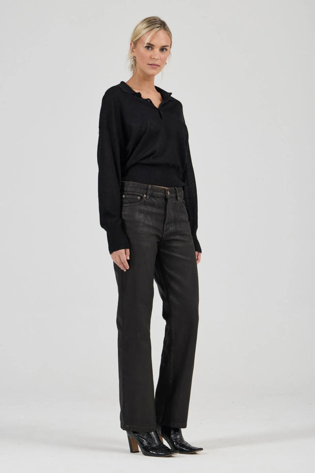 ROLLAS - Amelie Knit Polo - Black-Knitwear-Rolla's-6/XS-UPTOWN LOCAL