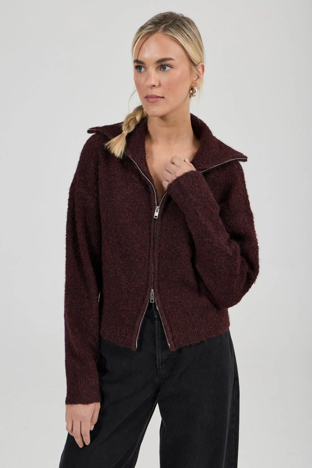 ROLLAS - Loom Cardigan - Dark Cherry-Knitwear-Rolla's-6/XS-UPTOWN LOCAL