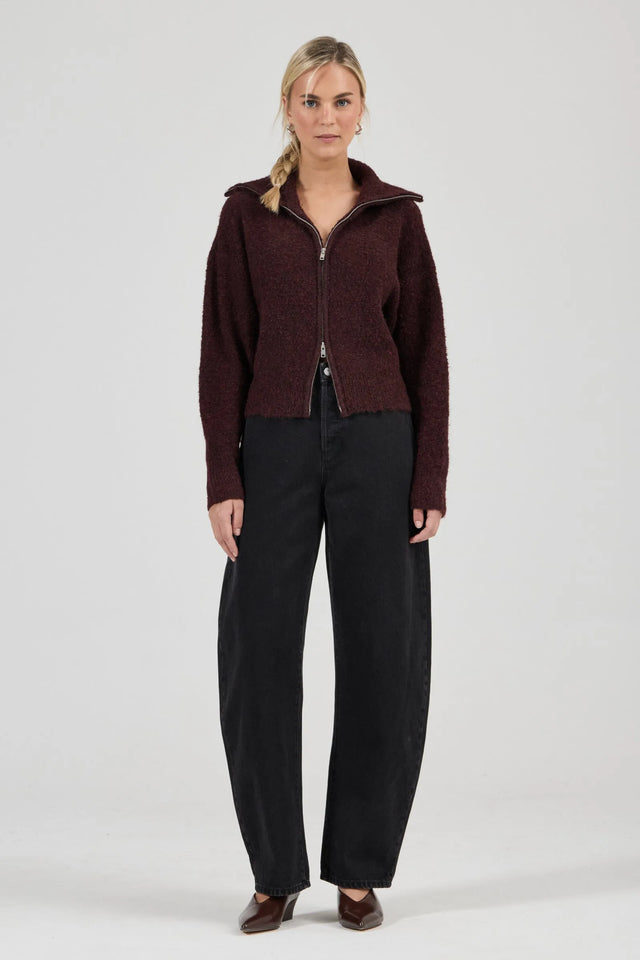 ROLLAS - Loom Cardigan - Dark Cherry-Knitwear-Rolla's-6/XS-UPTOWN LOCAL