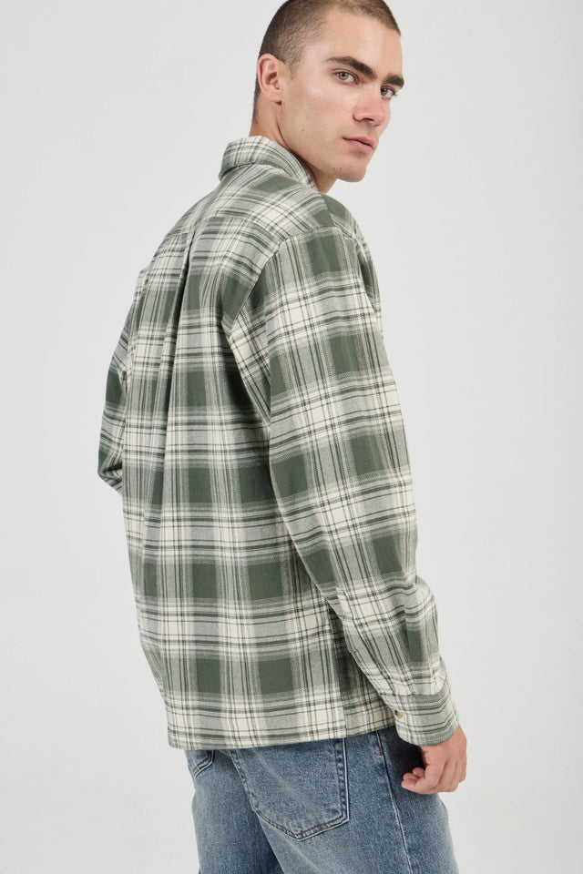 ROLLAS - Campus Heavy Check LS Shirt - Olive-Shirts & Tops-Rolla's-S-UPTOWN LOCAL