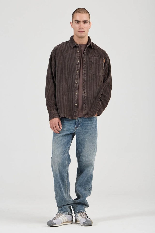 ROLLAS - Campus Chunky Cord LS Shirt - Dark Brown-Shirts & Tops-Rolla's-S-UPTOWN LOCAL