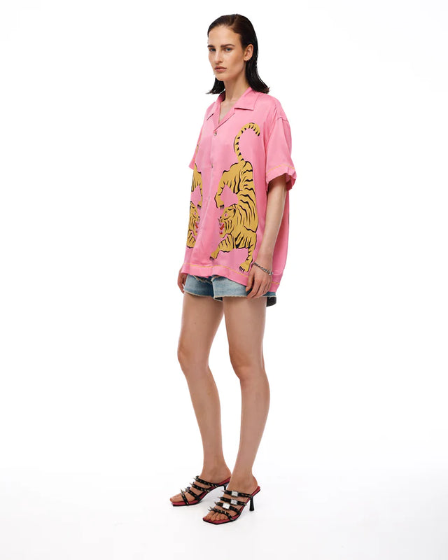 THE TALES - Crouching Tiger Washed Silk Shirt - Pink-Shirts & Tops-The Tales-XS-UPTOWN LOCAL