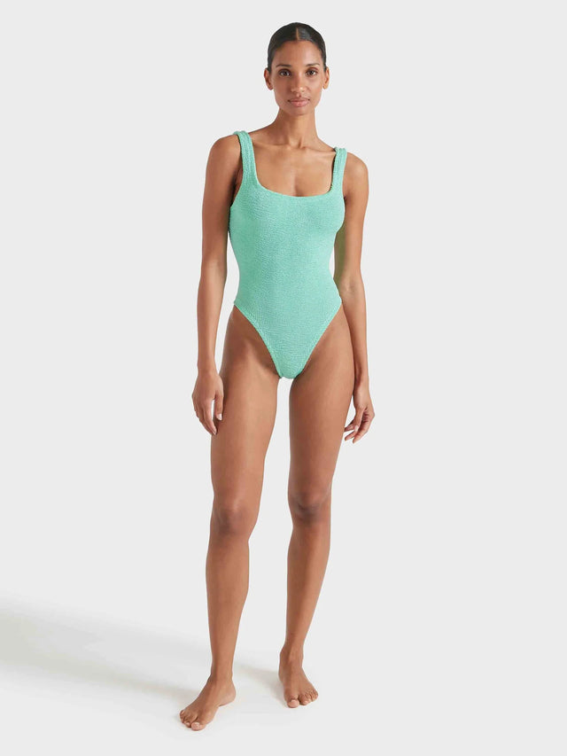 HUNZA G - Square Neck Swim Crinkle - Metallic Mint-Swimwear-Hunza G-UPTOWN LOCAL